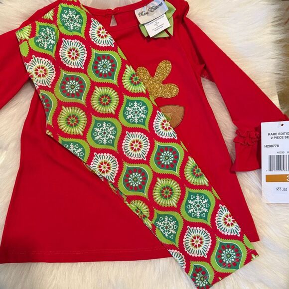 Rare Editions Toddler Girls Reindeer 2-pc Top & Leggings Set 3T NWT - Picture 3 of 7